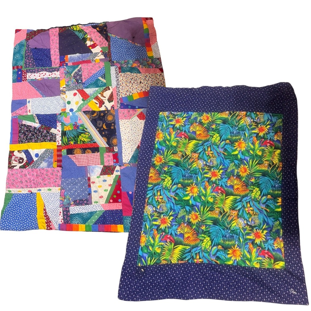 Handmade Patchwork Blanket Reversible Safari Jungle Rainbow Kids Quilt 34x47